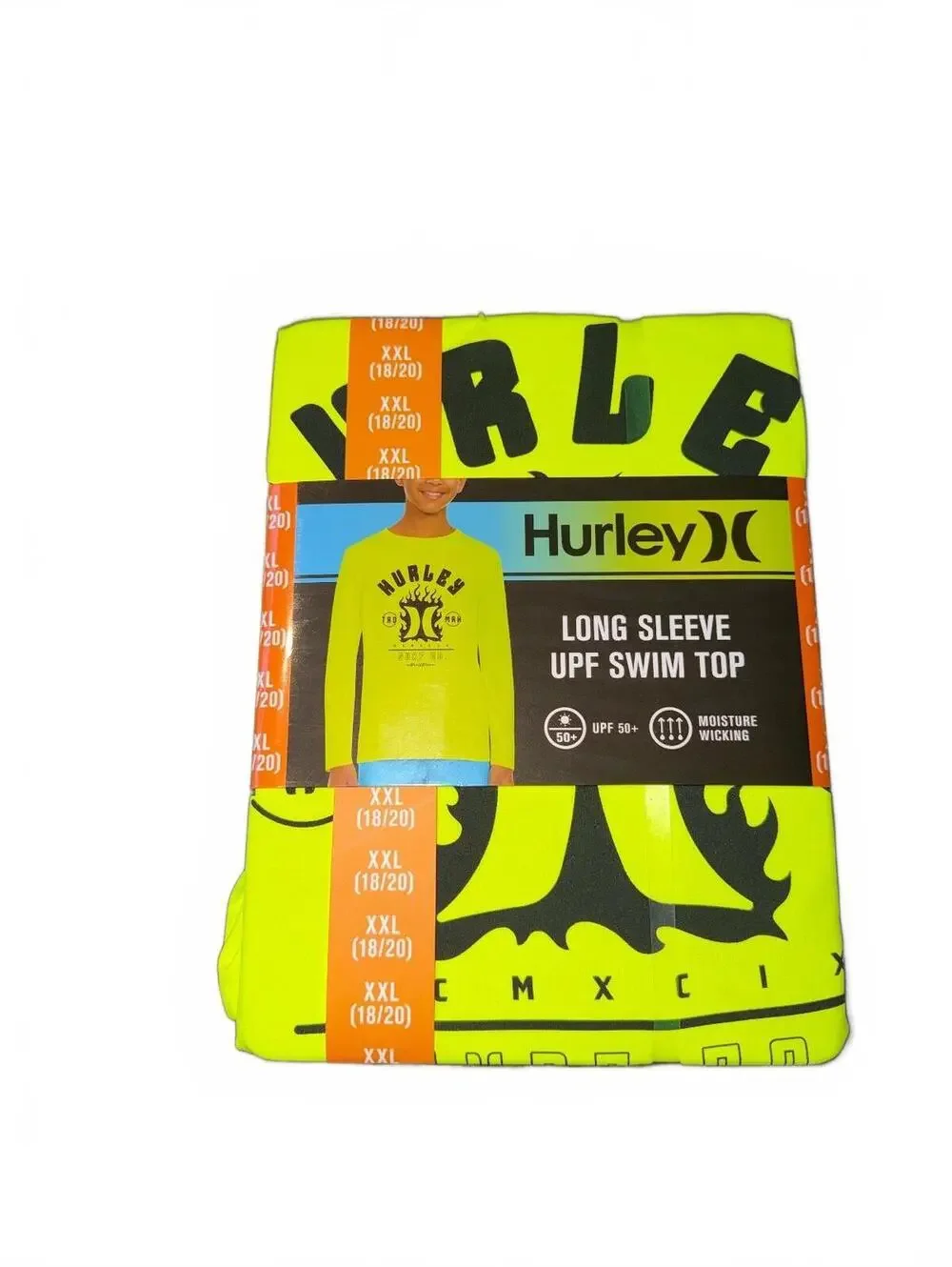 Hurley Boys Long Sleeve UPF Swim Top XXL 18/20 Neon Yellow